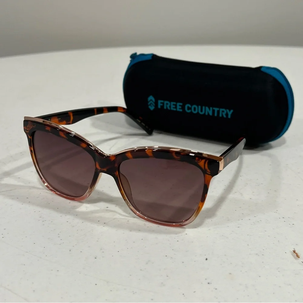 Free Country FS106 SunglassesTortoise brown Case Microfiber Bag Polarized
